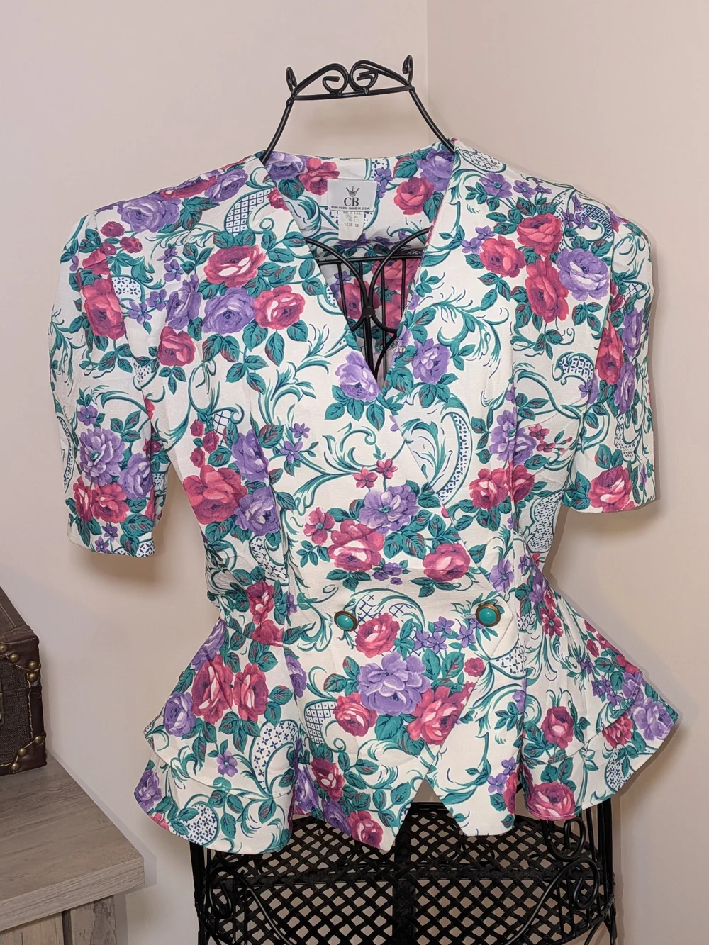 Vintage CB New York Floral Peplum Blouse Size 10
